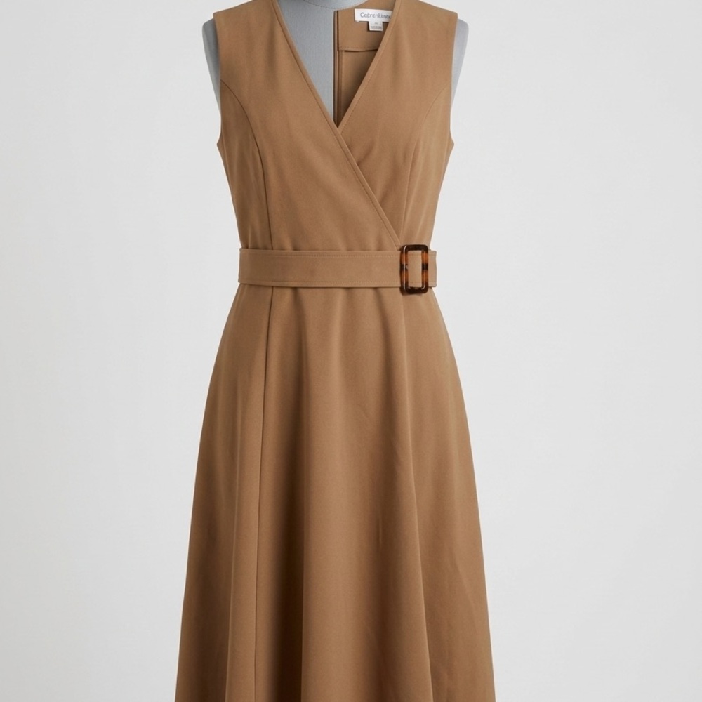 Sleeveless Wrap Belted Midi Dress - Camel